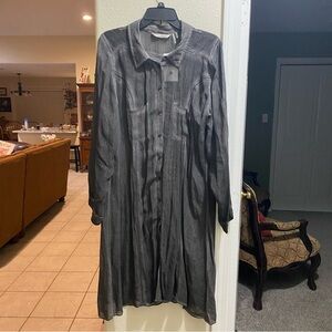 Soft surroundings Gray Button-Down Dress Lightweight Sheer MIDI dress X Large